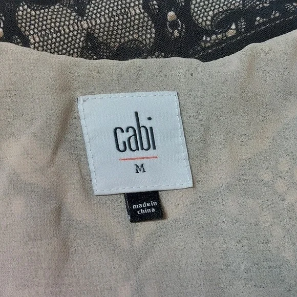 Cabi Lace Print Tank Top Women's Medium Black Tan Chevron Spaghetti Strap - Picture 6 of 8